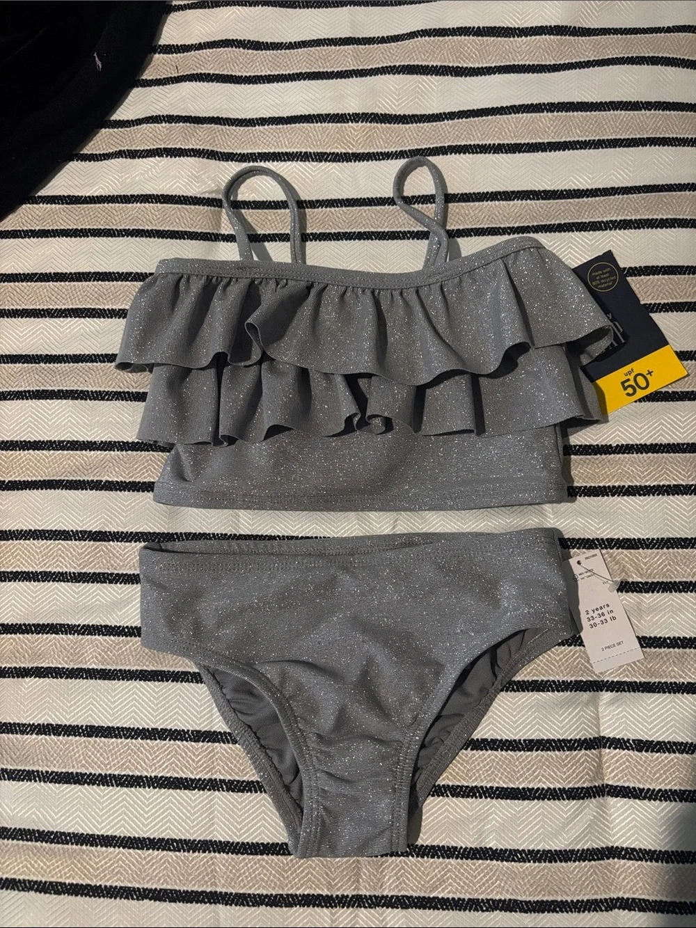 Kids Glitter Ruffle Tankini Swimsuit - Gray